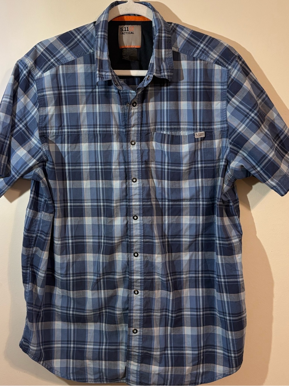 5.11 Tactical shirt‎ Hunter Blue Plaid Short Sleeve Men's large shirt snap close